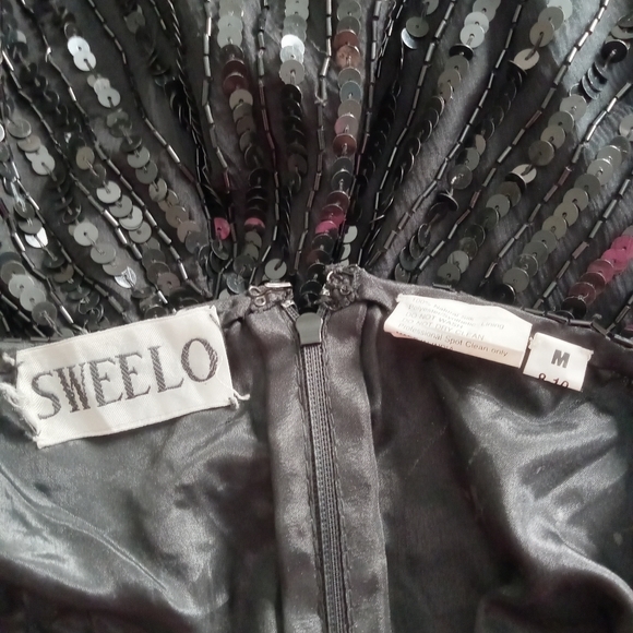 Sweelo Vintage Black & White Lace Beaded Sequin Dress Size M - Picture 12 of 13